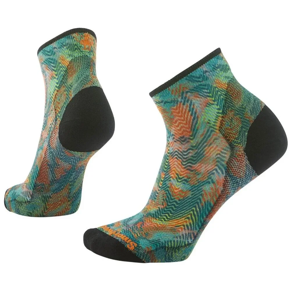 SmartWool Bike Zero Cushion Jungle Music Print Ankle Socks Women's LG Honey Gold